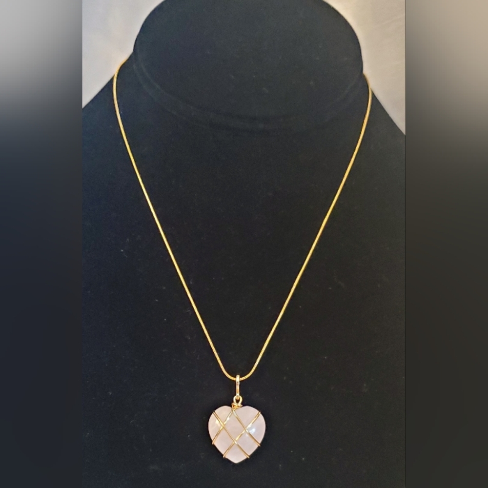 Aura Bloom Rose Quarts Heart Goldtone Necklace